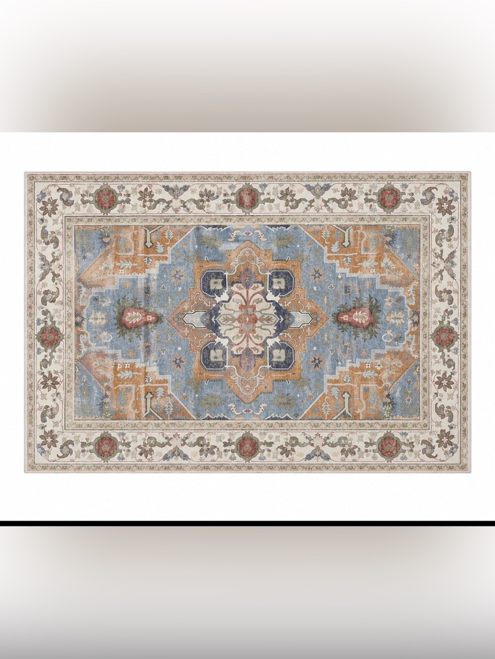 Vintage Distressed Floral Medallion
Area Rug - Blue, Rust & Ivory - 8' x 10'